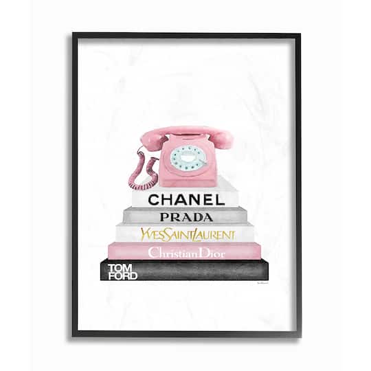 Stupell Industries Fashion Bookstack with Phone Wall Art in Black Frame